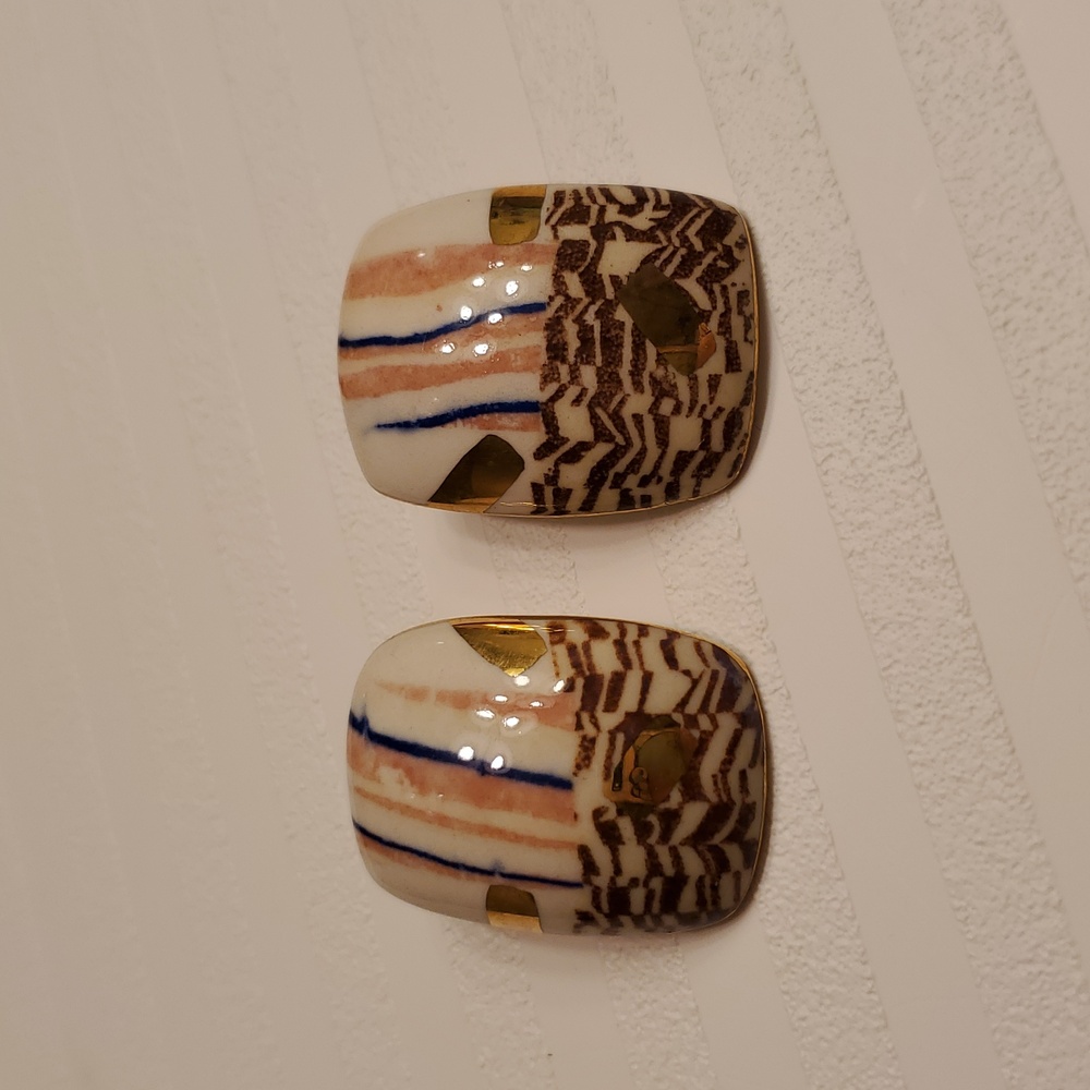 Vintage CYNTHIA CHUANG Jewelry 10 Porcelain Hand crafted artist painted earrings